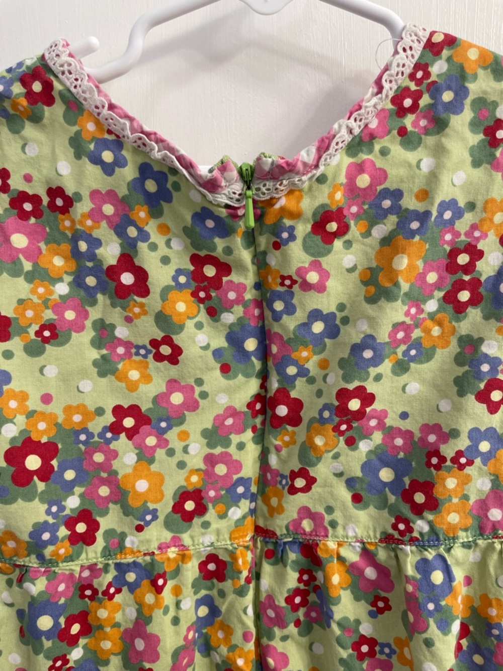 Hanna Andersson Light Green Floral Tiered Dress with Pink Trim - Picture 5 of 10